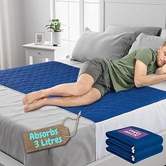 Lynmark® 2x Waterproof Bed Protector with Tuck-In Flaps - Washable Bedwetting & Incontinence Sheets Absorb Up to 3L - Leak-Proof OEKO-Tex Certified Cotton Mattress Pad for King Beds - 150x85cm, Navy