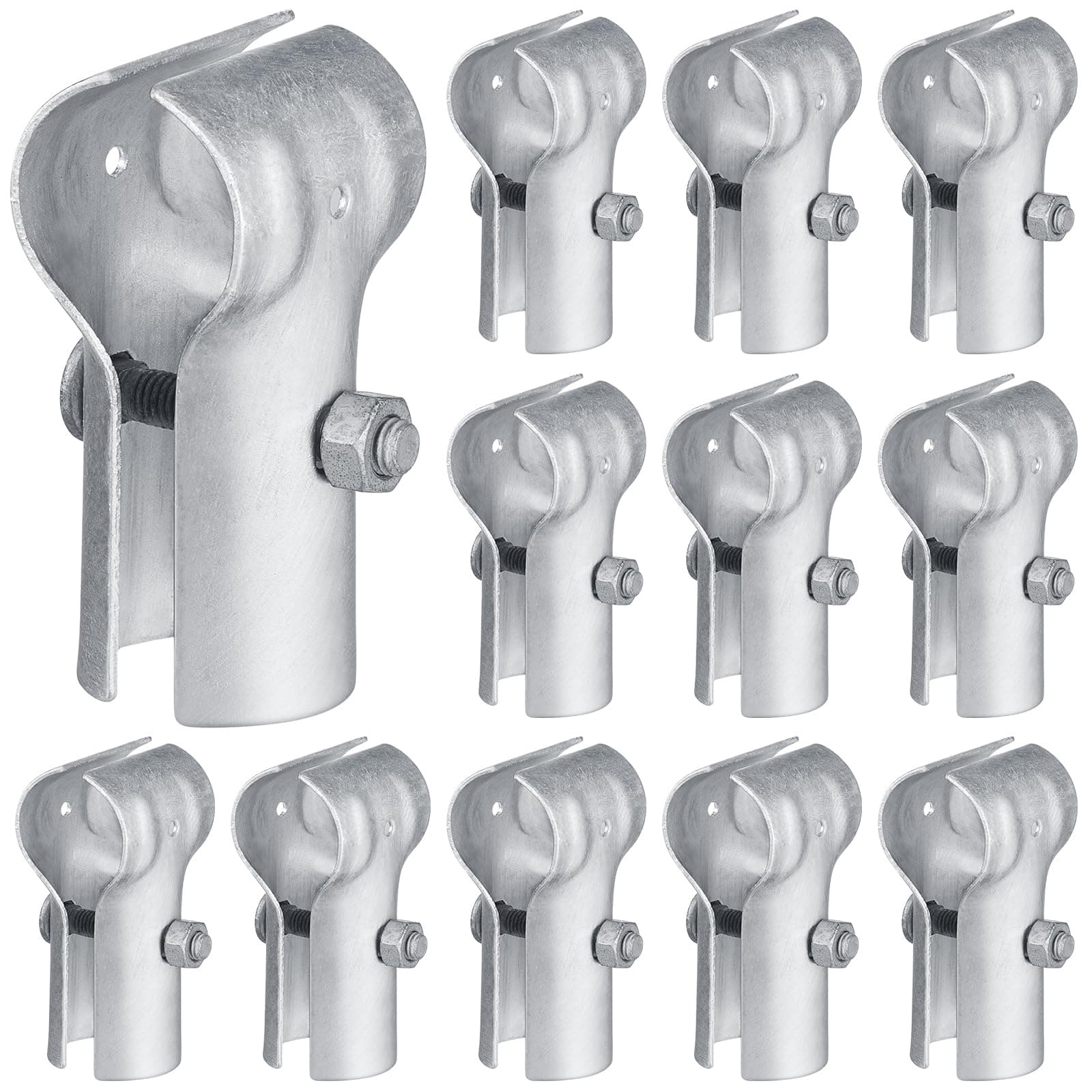Tandefio 12 Pcs 1-3/8" Pipe Clamp Chain Link Fence T Clamp Galvanized Steel End Rail Clamp for OD Pipe, Bolts and Nuts Included
