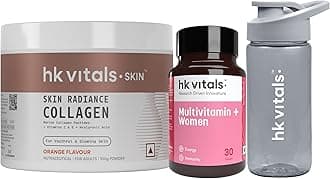 hk vitals Marine Collagen Supplements (Orange, 100g) & Multivitamin Plus Women Daily Multivitamin, 30 Tablets with 300ml Sipper | Combo Pack