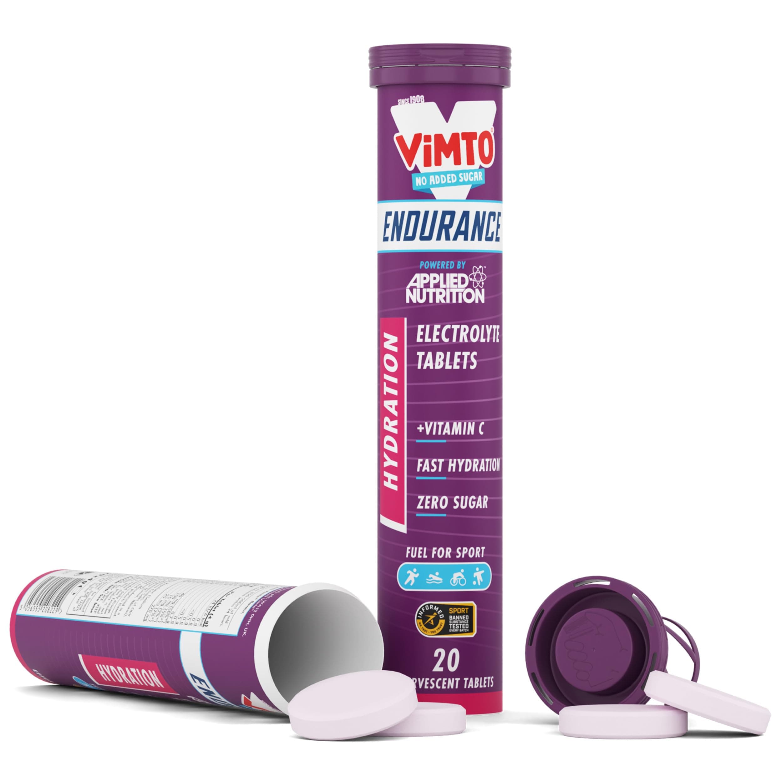 Endurance Hydration Electrolyte Tablets - 400mg Electrolytes per Serving - 20 Effervescent Tablets, Sugar Free, Low Calorie, Added Vitamin C Boost Performance - Vimto