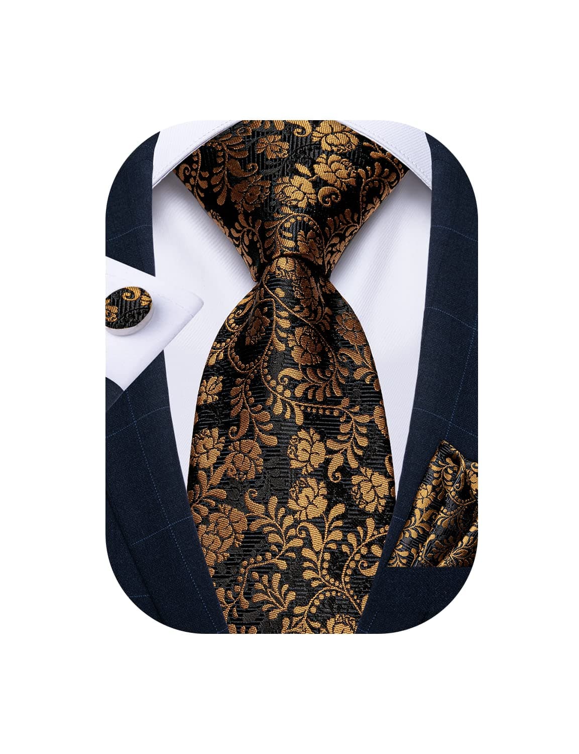 DiBanGuMen's Necktie Solid Silk Tie and Pocket Square Wedding Tie Cufflinks Set Formal