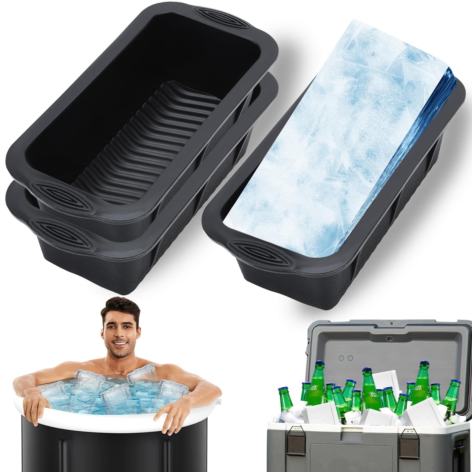 JULBEAR 3Pack Extra Ice Block Molds, Silicone Ice Molds for Ice Baths Reusable Ice Cube Molds for Coolers &Ice Bath Tub Cold Plunge Water Chiller Accessories