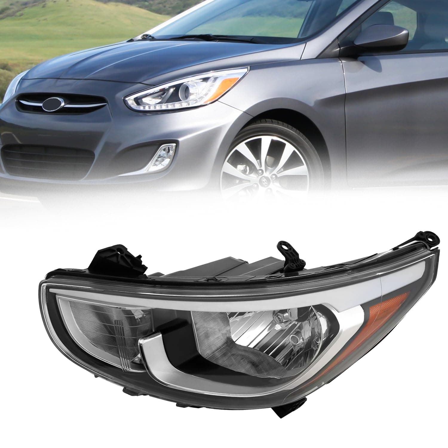 KARPAL Halogen Headlight for 2015 2016 2017 Hyundai Accent Front Headlamp Left Driver Side LH Replacement 921011R710 HY2502192