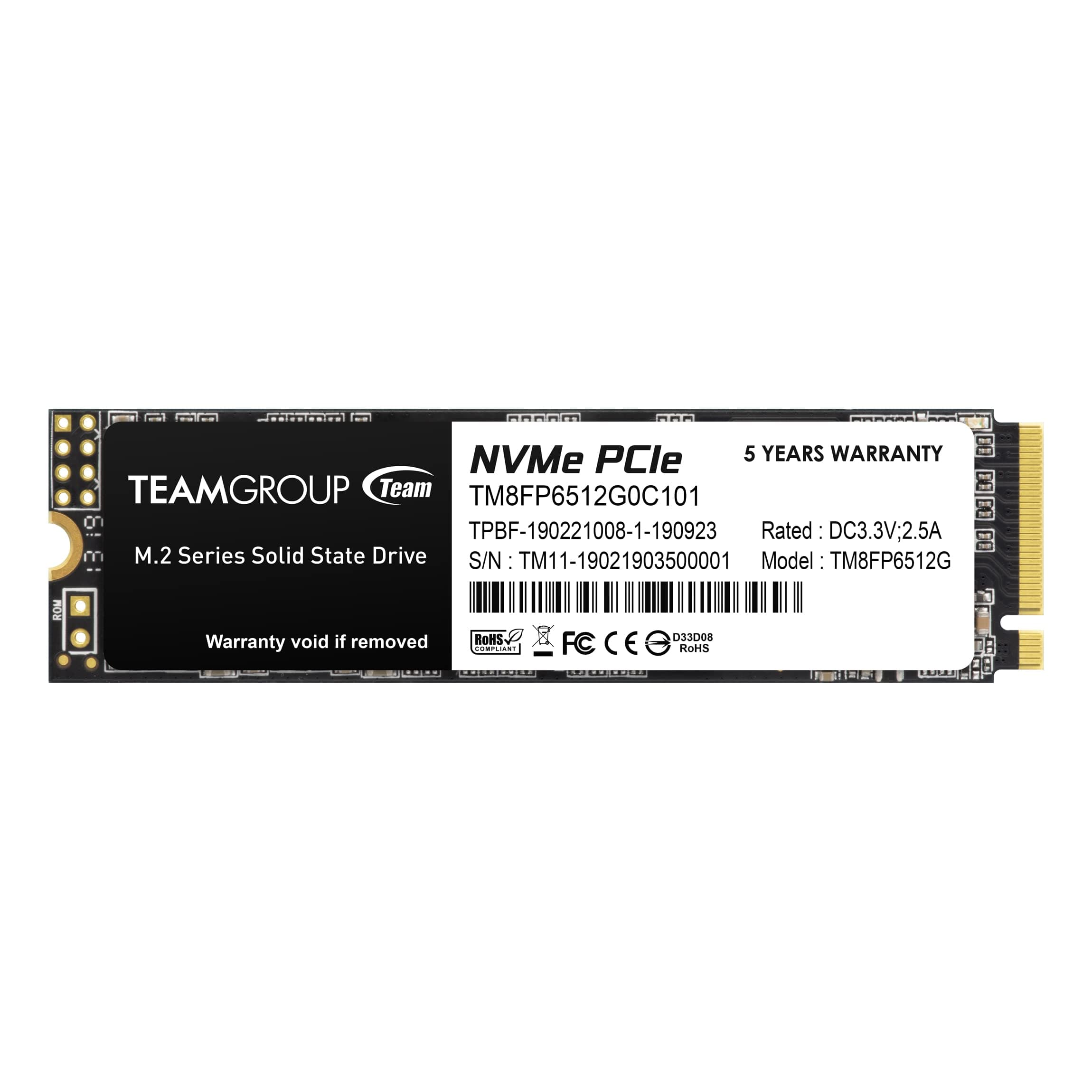 TEAMGROUP MP33 512GB NVMe PCIe M.2 2280 Solid State Drive SSD TM8FP6512G0C101(Read/Write Speed up to 1,700/1,400 MB/s)