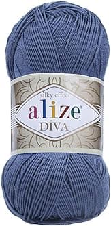 Diva Silk Effect 100% Microfiber Acrylic Yarn 1 Ball skeins 100gr 383yds Color (353 - Indigo)