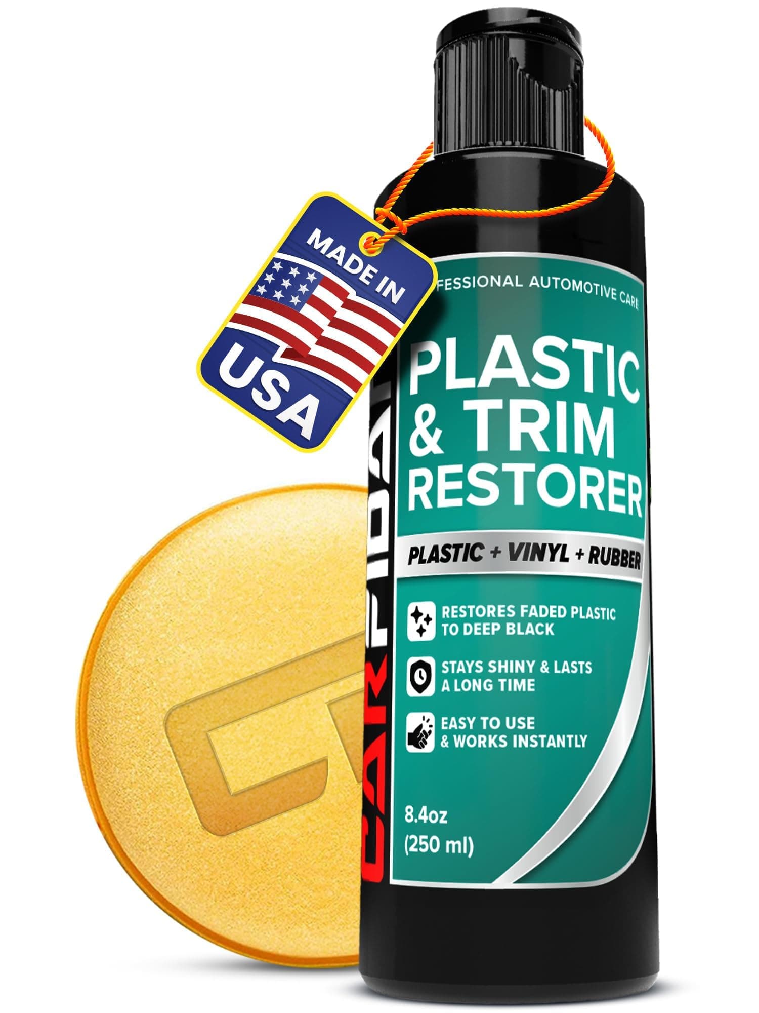 Plastic Restorer for Cars – Refreshes Faded Plastic, Vinyl & Rubber Trim with Polish for Deep Shine – Protects Against UV & Dirt – Black Exterior & Interior Care for Detailing - 8.4 fl. Oz.