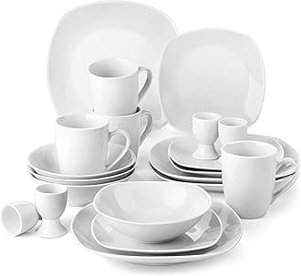 MALACASA Dinner Set for 4, 20-Piece Porcelain Plates and Bowls Set Light Grey White Dinnerware Sets with 4-Piece Dinner Plate/Soup Bowl/Dessert Plate/Egg Cup/Mug, Series Elisa