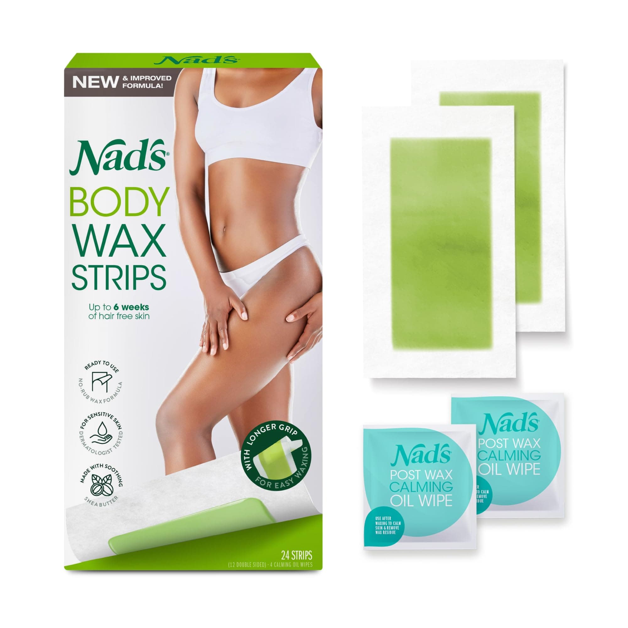 – Body Wax Strips, Hair Removal For Women At Home, 24 Strips +4 Oil Wipes_NEW NO RUB Formula & Longer Strips for Easy Grab