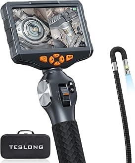 Articulating Borescope with Dual Lens Endoscope, Teslong 5-inch IPS Automotive Inspection Camera with Two-Way Articulation Tip, 6+1 LED Lights, Mechanics Fiber Optic Scope-Dia. 0.25 inch & L 5.0 feet