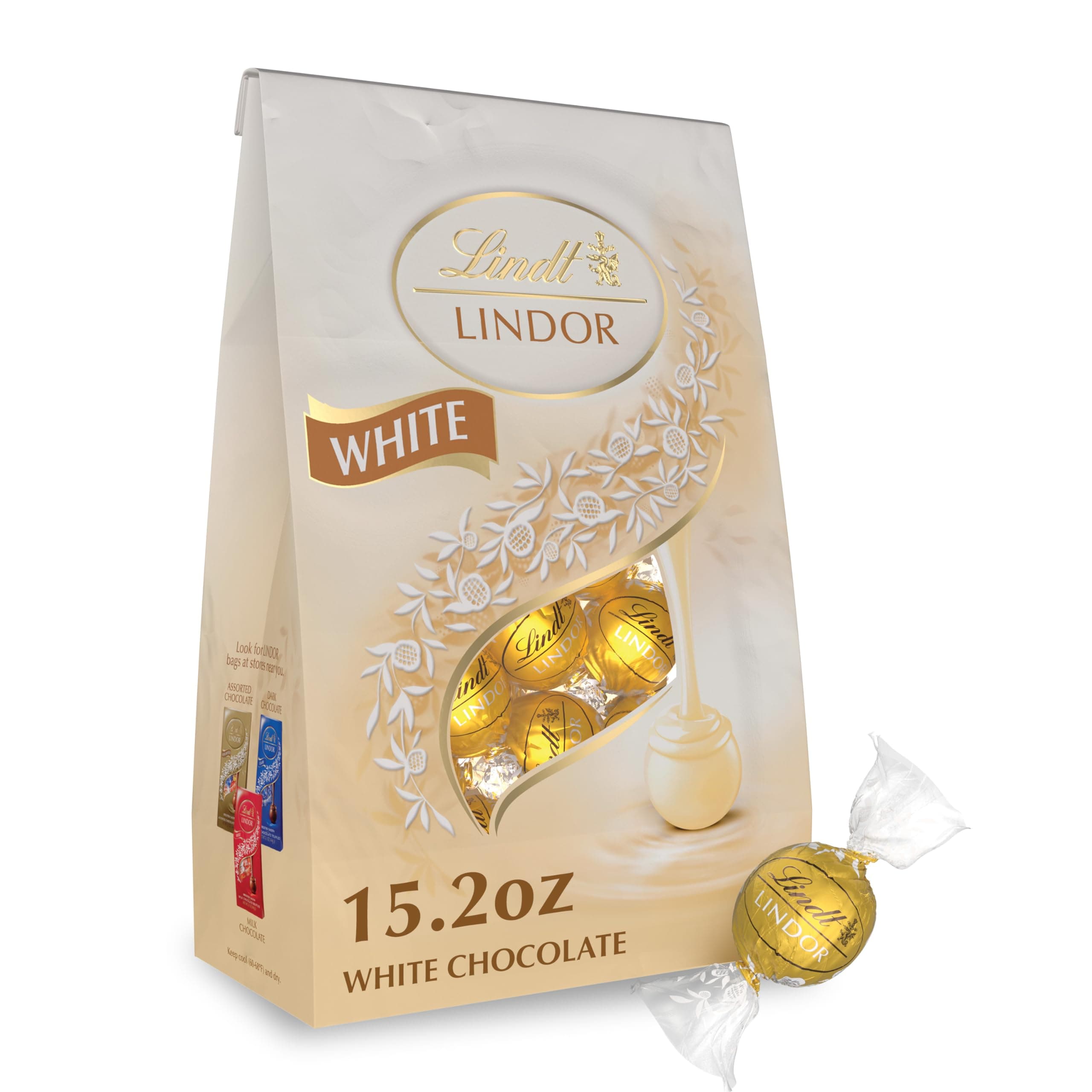 LINDOR White Chocolate Candy Truffles, White Chocolate Candy with Smooth, Melting Truffle Center, 15.2 oz. Bag