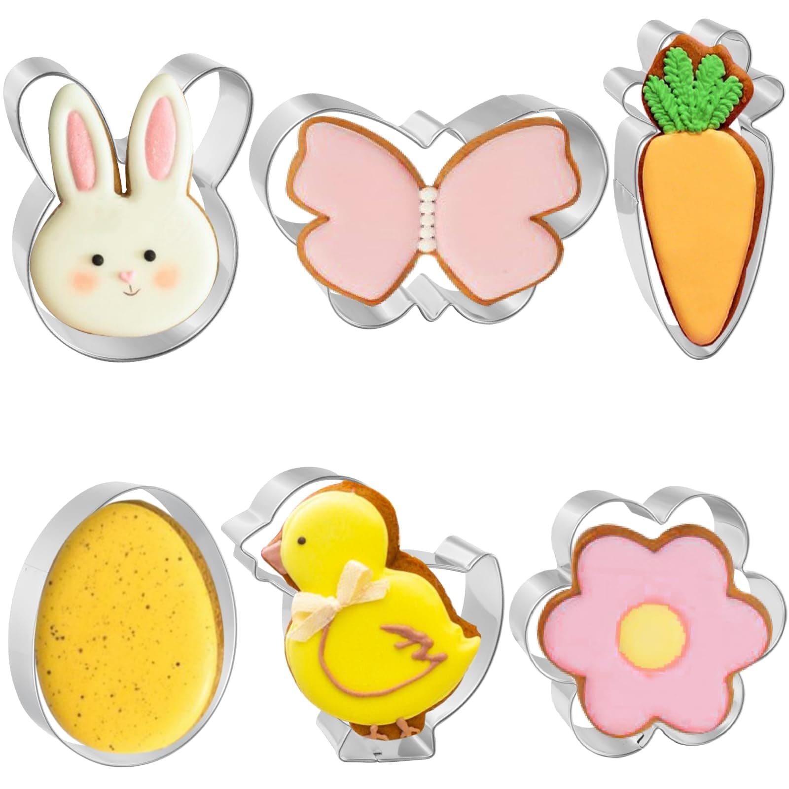 Cookie Cutters 6 PCS, Easter Cookie Cutters by JOB JOL, 3'' to 3.5'',with Recipe Booklet