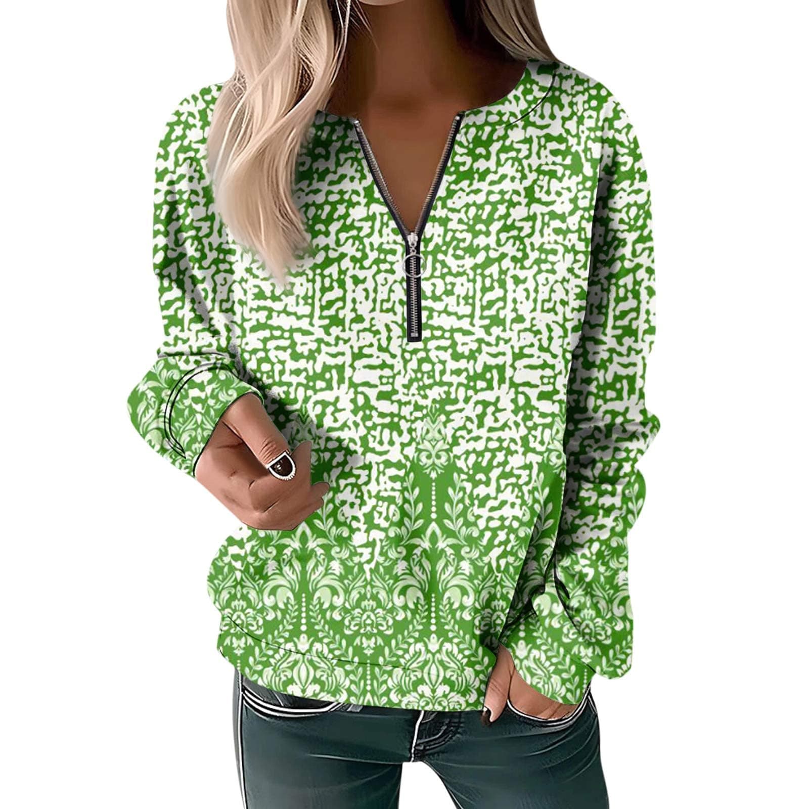 Womens Fashion Sweatshirts Basic Oversized Pullover Gradient Zipper Hoodie Top Fall Fashion Long Sleeve Pullovers