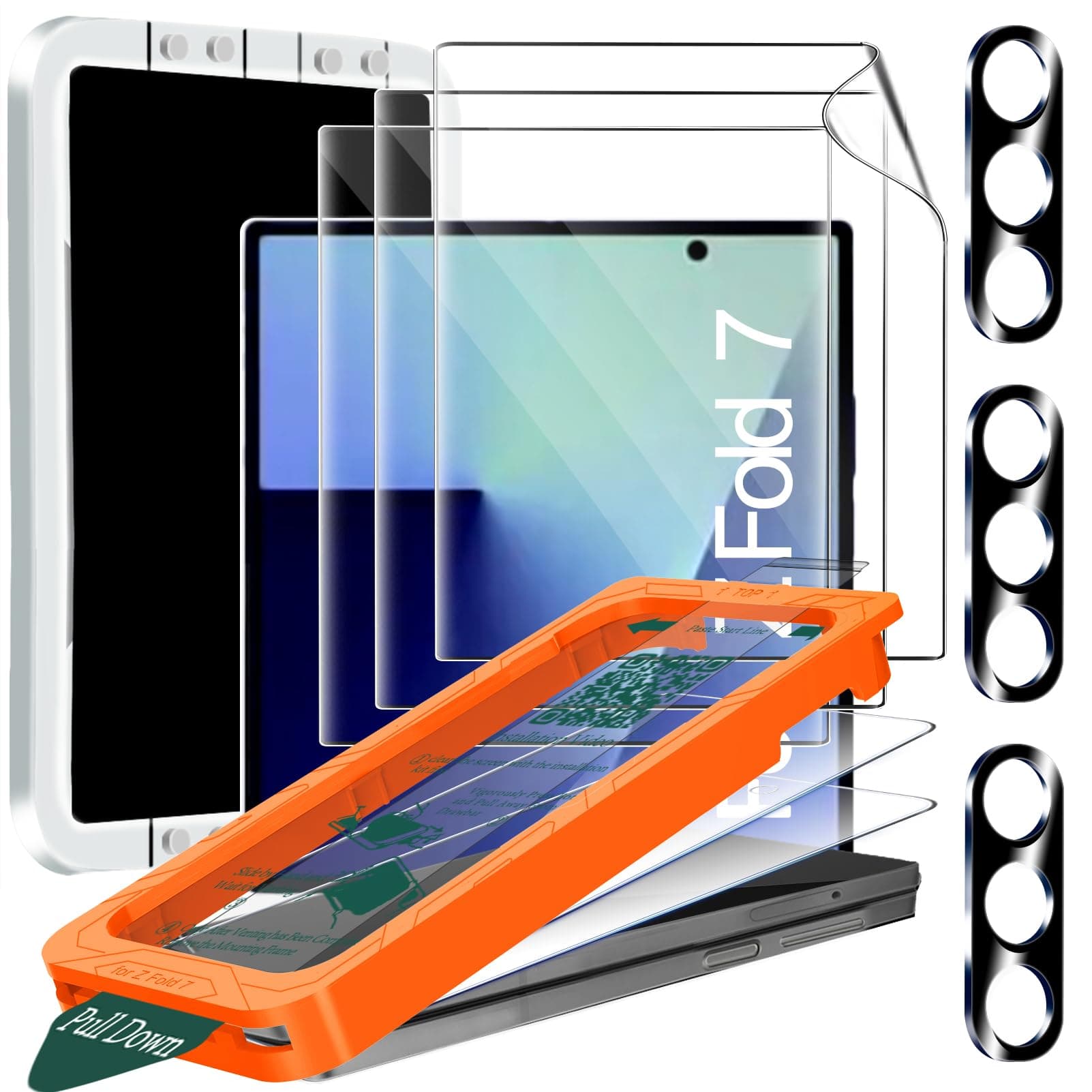 IMBZBK [Auto-Dust Removal] 3 Pack Screen Protector for Samsung Galaxy Z Fold 7, 3 Inside Flexible Film + 3 Front Tempered Glass + 3 Camera Lens Protector Accessories, Easy Installation