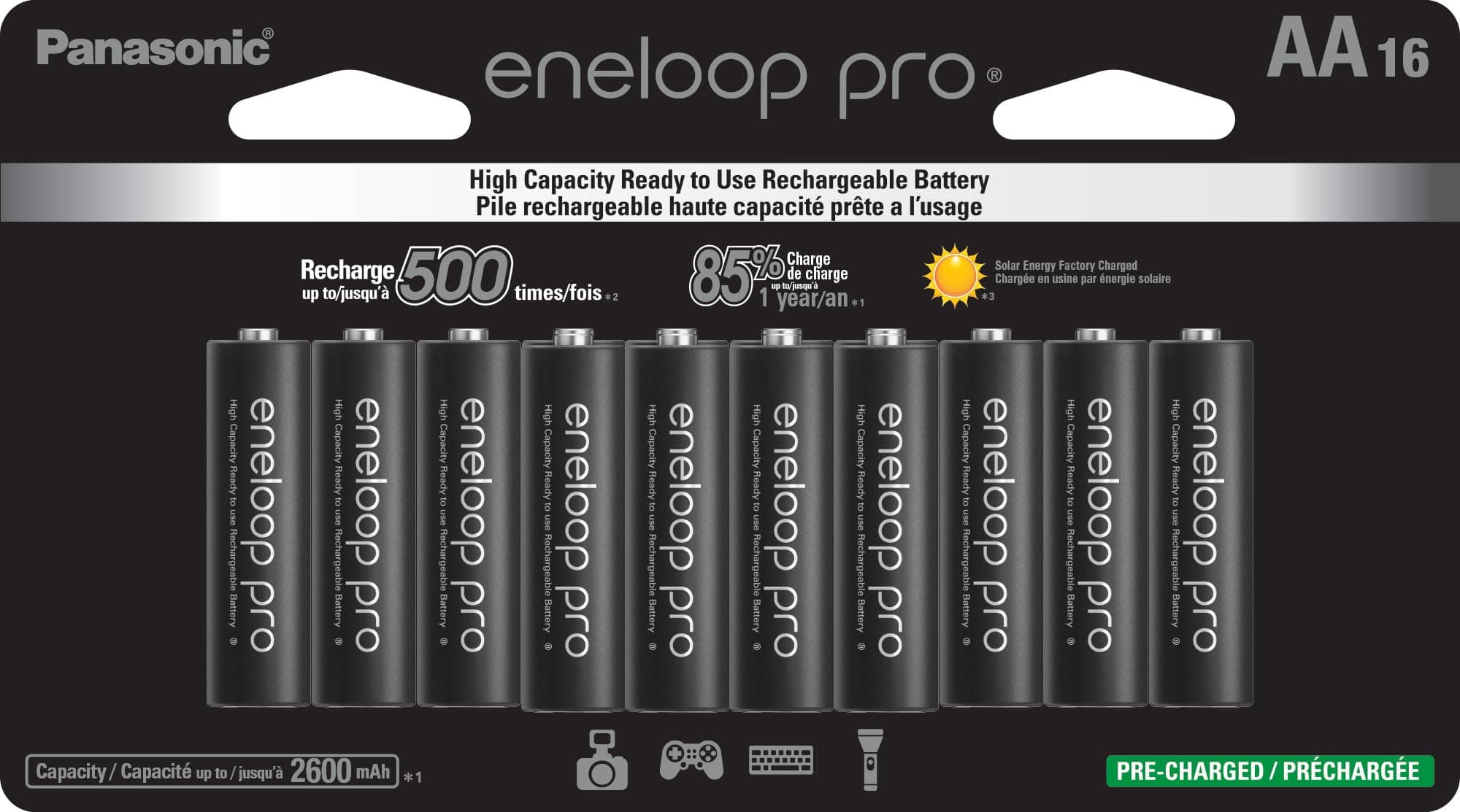 Eneloop Panasonic BK-3HCCA16FA pro AA High Capacity Ni-MH Pre-Charged Rechargeable Batteries, 16-Battery Pack