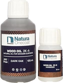 Natura Onecoat 2 Component Wood Stain Oil, 140 mL, Dark Oak, Easy to Apply, Very Low Odor, Linseed Oil, Interior Furniture & Flooring, Dries Fast, VOC/Solvent Free, Durable Hardwax Oil