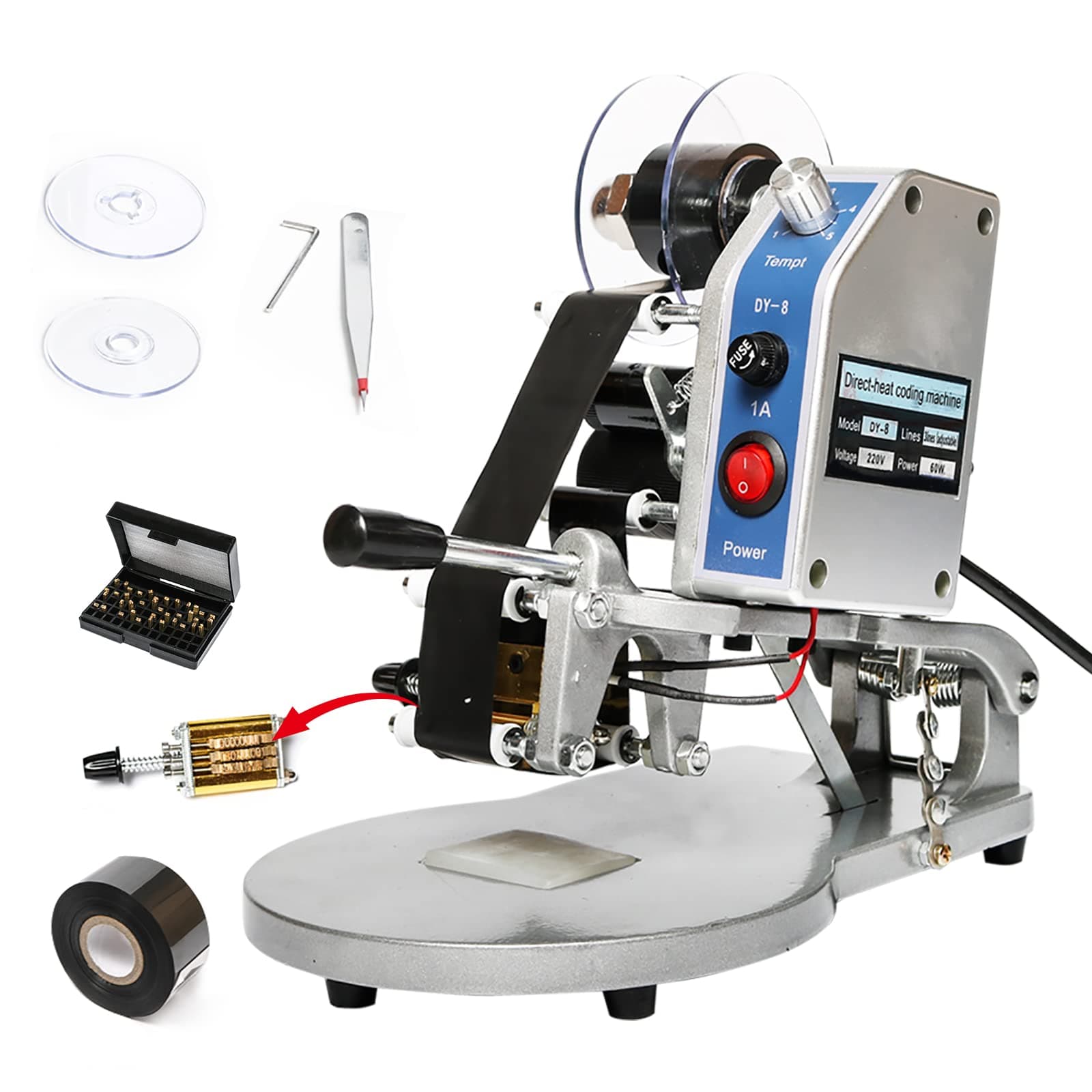 ZONEPACK DY-8 Date Coding Machine Heat Printing Machine Manual Electric Hot Stamp Date Code Printer Semi Automatic Coding Machine Date Label Heat Machine for Plastic Film Flexible Packaging