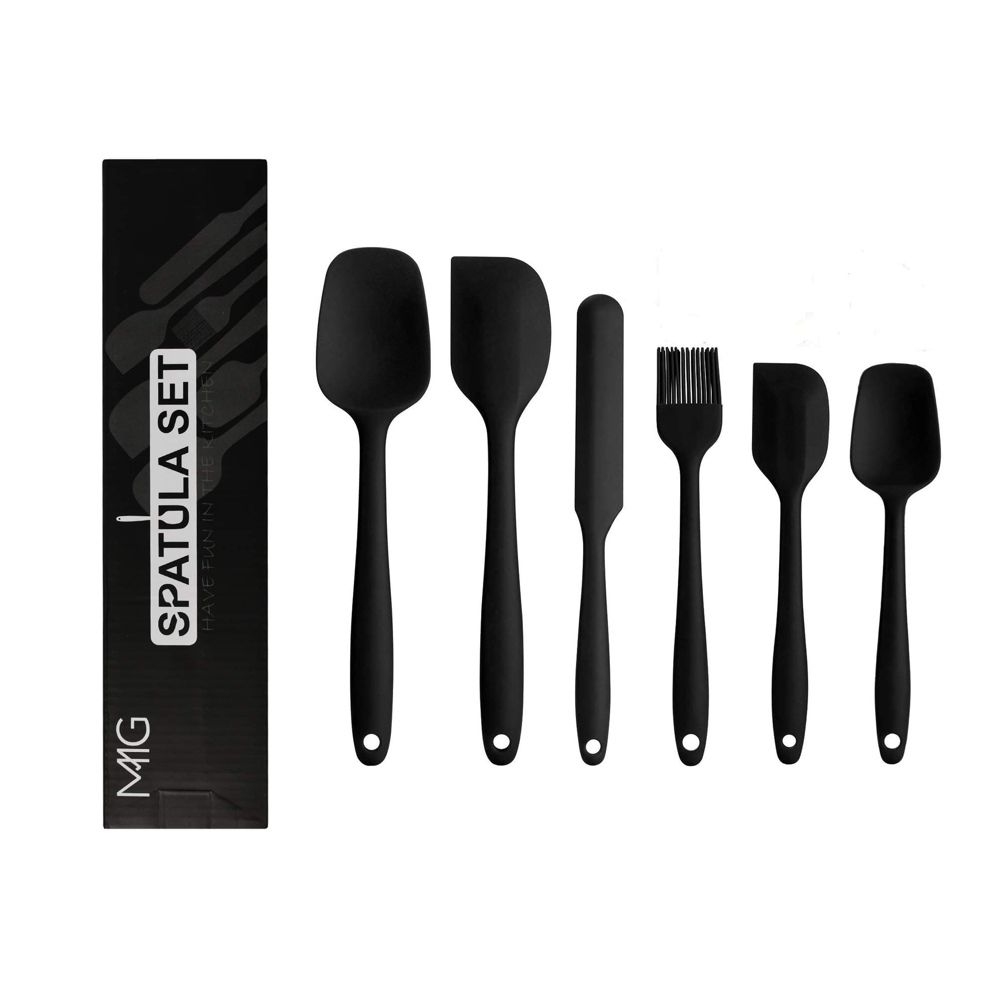 MMG 6-Piece Silicone Spatula Set - Kitchen Utensils Set for Baking, Cooking, and Mixing, 600 °F Heat ResistantNon Stick,BPA-Free Dishwasher Safe(Black)