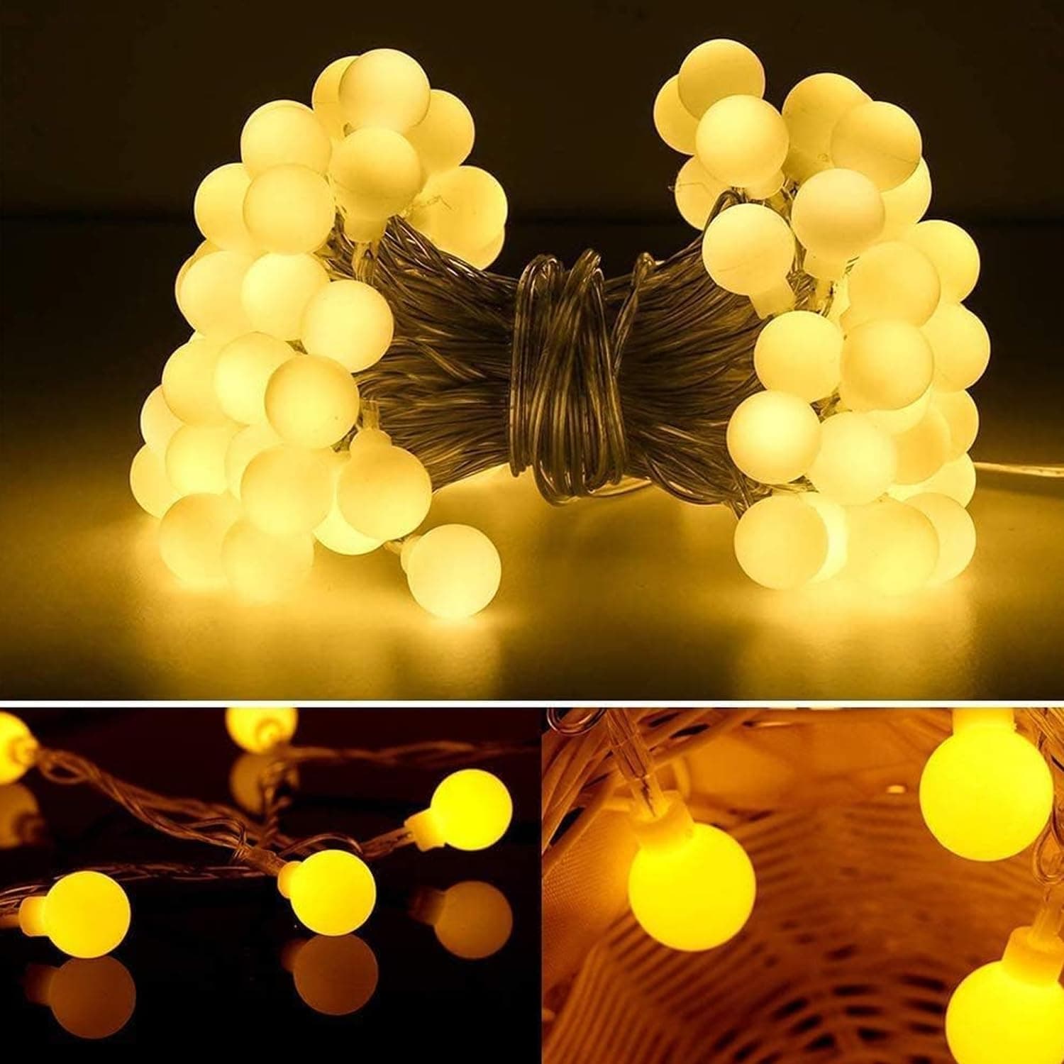 Christmas Lights for Balcony, 6 Meter LED String Lights- Waterproof Fairy Lights -Round Shaped Indoor Outdoor Warm Decorative Lights - Bright Beautiful Christmas Decorations for Home