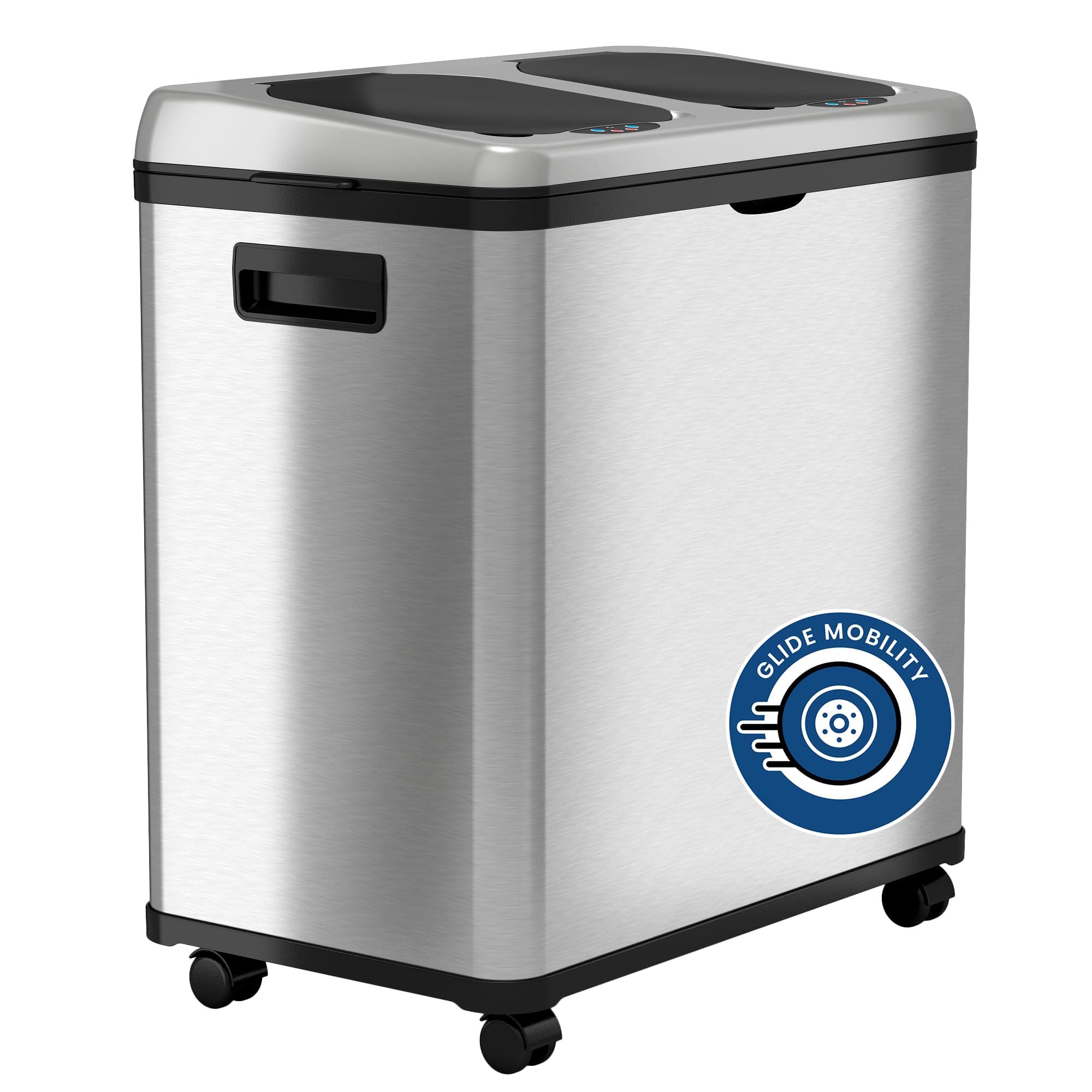16 Gallon Touchless Sensor Trash Can/Recycle Bin with Wheels, 60 Liter Stainless Steel Dual-Compartment (2 x 8 Gallon) Kitchen Recycling and Garbage Trashcan