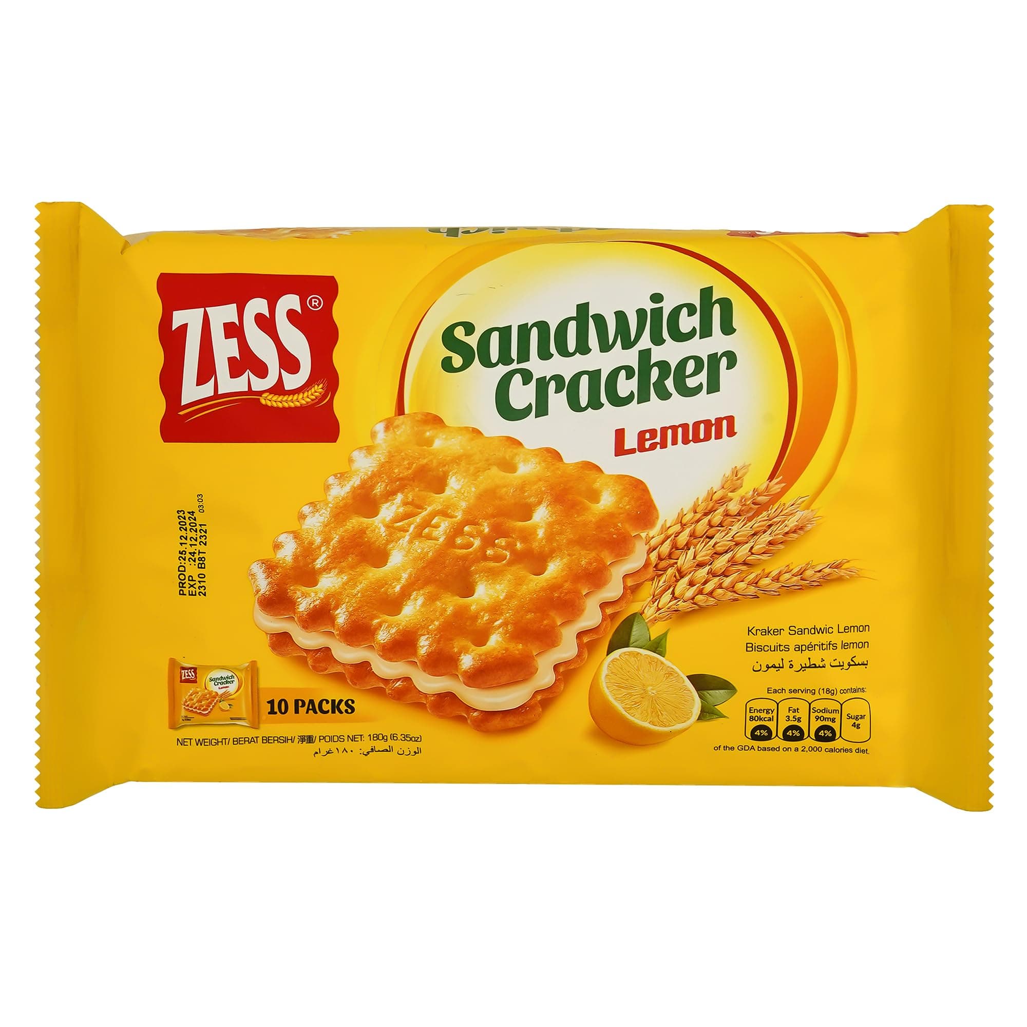 Zess Lemon Sandwich Cracker, 180 g