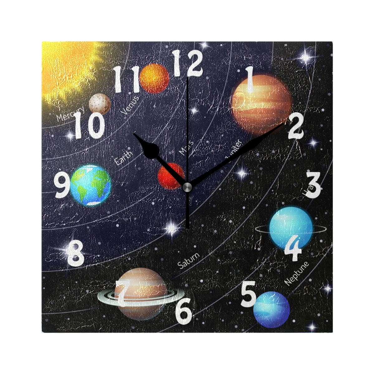 DOSHINE Wall Clock, Universe Space Galaxy Solar System Silent Non Ticking Clock Bedroom Living Room Kitchen Home Decor