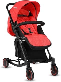 LuvLap Cosmos Rocker baby stroller, Pram for baby with 5 point safety harness, Stroller cum Rocker, Spacious Cushioned seat with side padding, Large Storage basket, 6 Months to 3 years (Red)