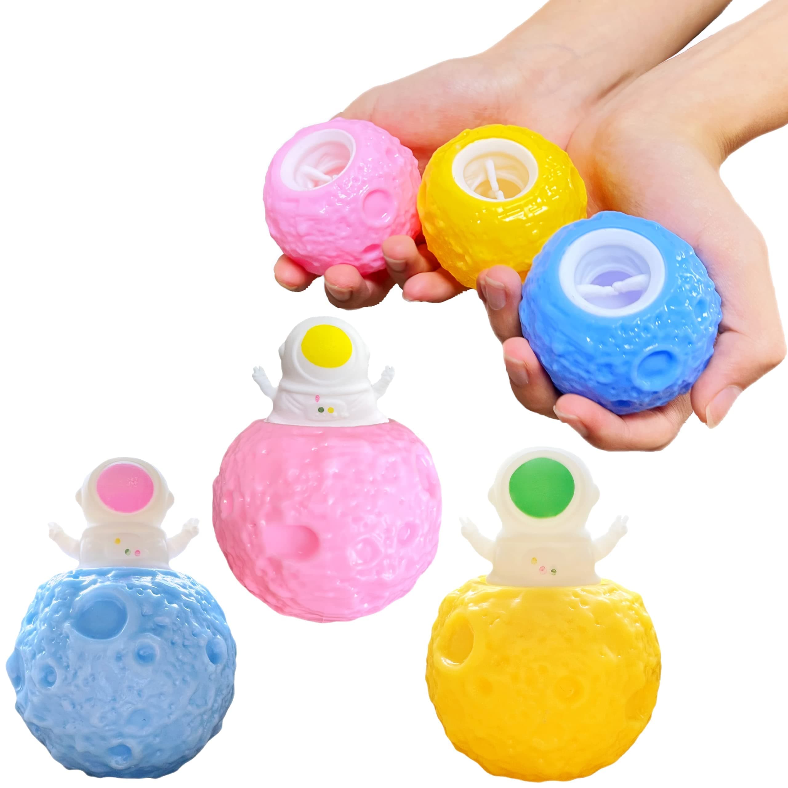 MAKINGTEC Squeeze Pop it Balls, 3 Pcs Astronaut Stress Balls Planet Squishy Sensory Pop-up Toy Planet Fidgets Planet Space Party Favors, Office Desk Anti-Anxiety Stretchy Toys for Kids and Adults