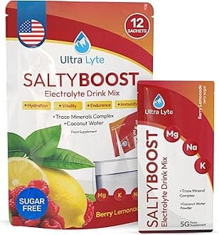 Ultra Lyte Electrolytes Drink Mix - Sugar-Free Salty Berry Lemonade Powder - 12 Sachets with High Sodium, Trace Minerals, and Coconut Water - Hydration for Workouts, Replenishment, and Wellness