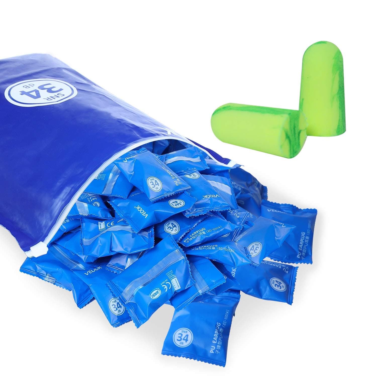 Soft Foam Earplugs 100 Pair - 34dB Highest NRR Disposable Comfortable Foam Individually Wrapped Ear Plugs Noise Reduction for Sleeping, Studying, Snoring, Work, Travel, Concert