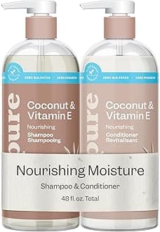 Renpure Coconut & Vitamin E Shampoo & Conditioner Set, Plant-Based – Nourishes & Seals In Moisture For Soft, Healthy Hair – For Dry, Lifeless Hair – Coconut Oil & Vitamin E - 24 Fl Oz each, 2 Pack