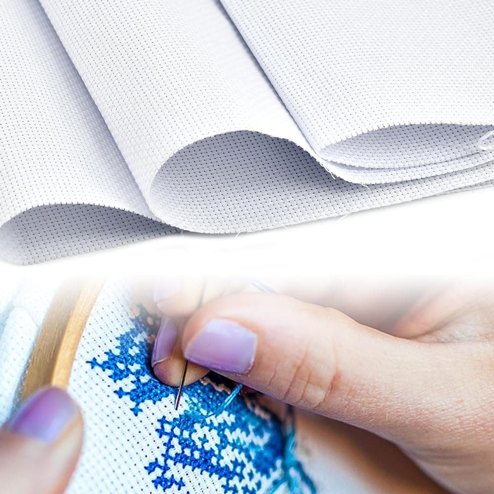 11ct White Embroidered Fabric 1 Metre