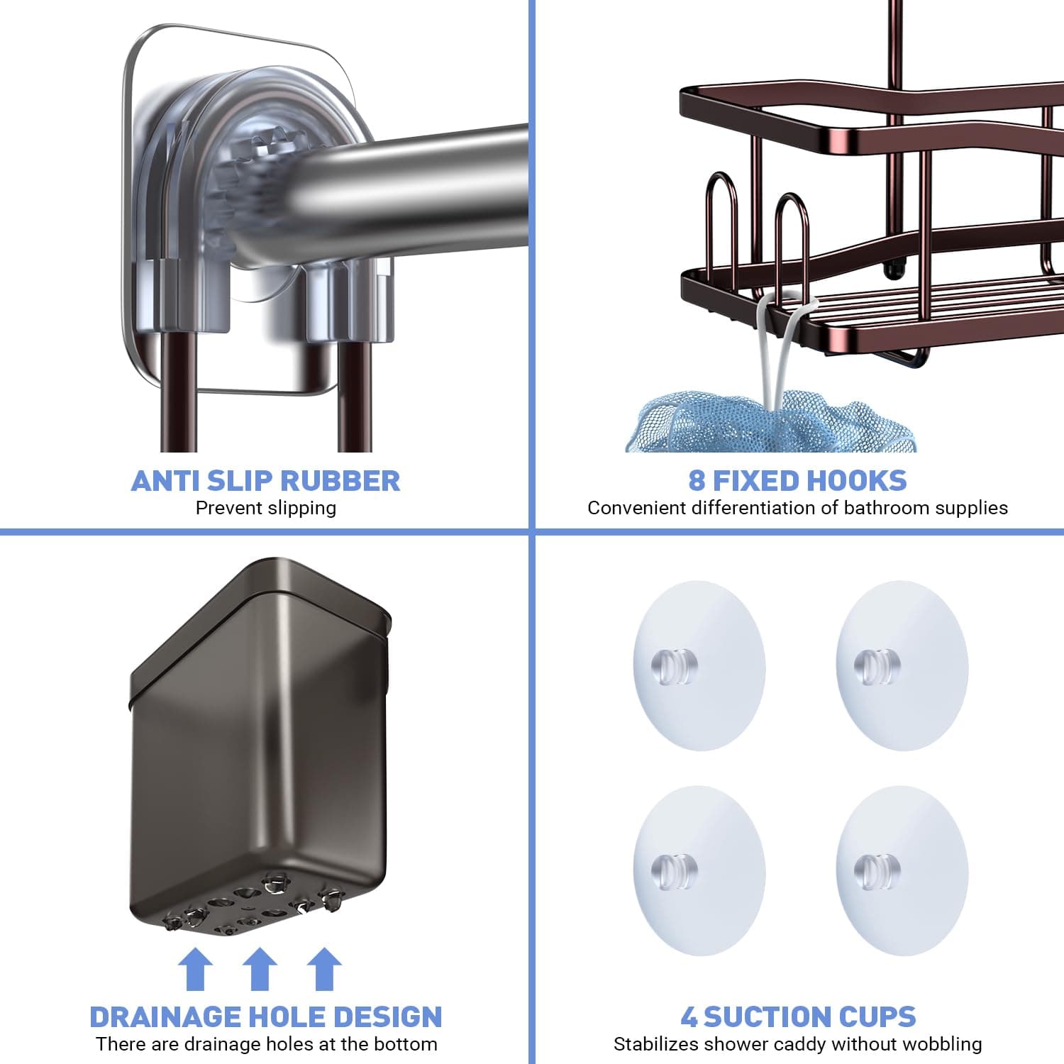 Hanging Shower Caddy Bathroom Organizer: Rustproof Shower Shelf Racks Over Shower Head - No Drilling Inside Bath Shower Rack Shelves Over Showerhead for Shampoo with Soap Holder Bronze