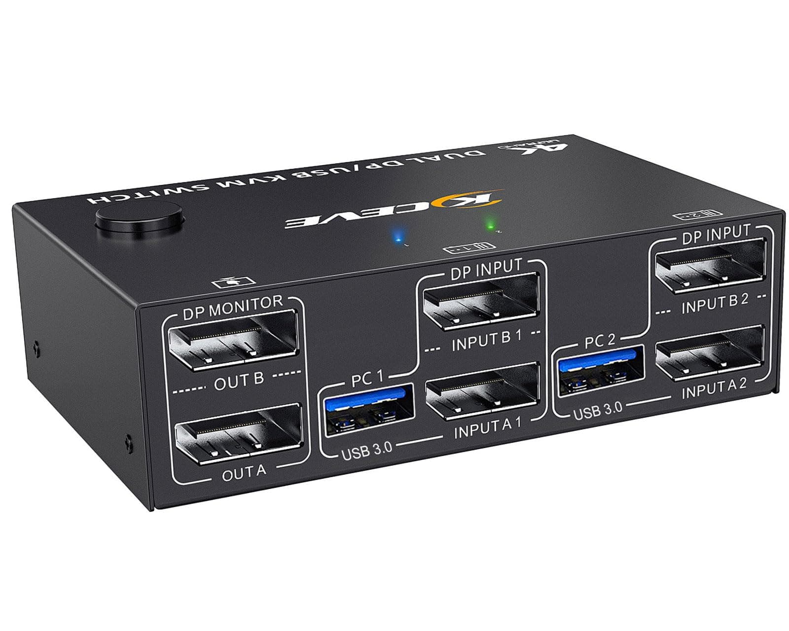 KCEVE KVM Switch 2 Monitors 2 Computers 4K@144Hz, Displayport KVM Switch Dual Monitor for 2 Computer Share 2 Monitor and 4 USB 3.0 Devices, with Wired Remote