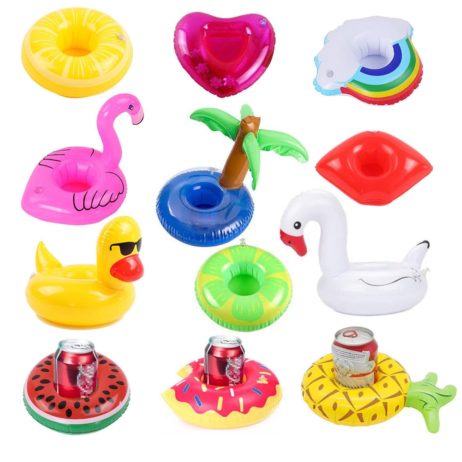 12 Pack Inflatable Drink Holders+1 Inflatable Needle+1 Storage Bag，Drink Floats Inflatable Cup Coasters for Kids Toys and Pool Party (12pack)