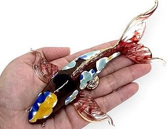 WitnyStore Tiny 4½" Red Blue Yellow Koi Fancy Carp Fish Figurine - Miniature Hand Blown Painted Glass Aquatic Animal Colorful Freshwater Fishes Crystal Decorative Collectible Figurines Décor Gifts