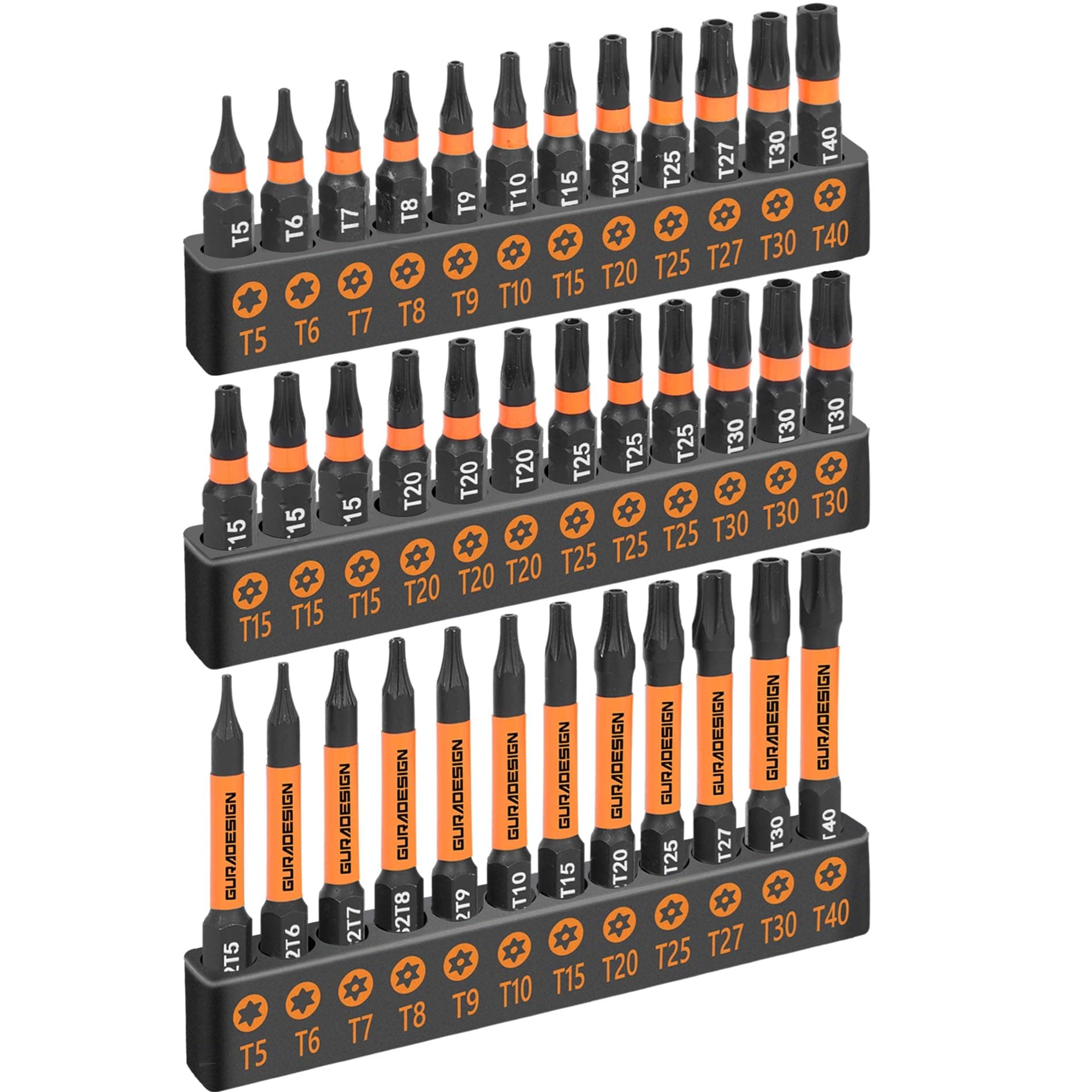 36-Piece Torx Bit Set, Tamper Resistant Star Bits Set,Security Torx Bit Set, T5 - T40, S2 Steel, 1"" and 2.38"" Long, Black, LY024