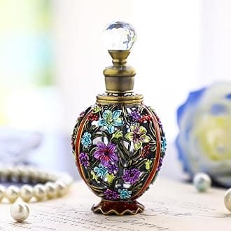 5ml Vintage Crystal Flower Shape Refillable Glass Perfume Bottle with Enamel Painting Decorative