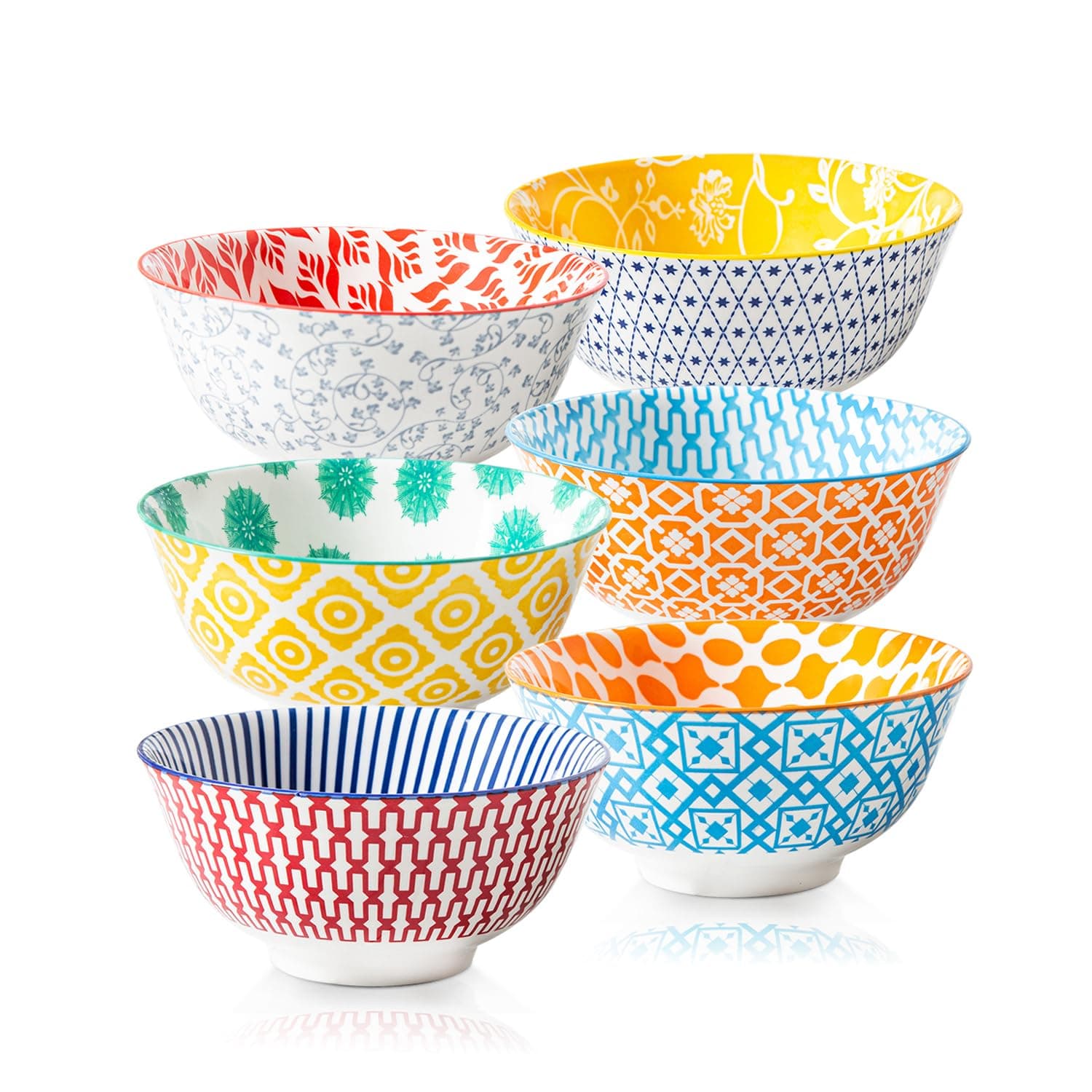 Ceramic Soup Bowls Set - 24 Oz Deep Cereal Bowl - 6 Inch Large Kitchen Dinner Bowl Eating Pasta Salad Dessert Noodle Rice Oatmeal - Microwave Dishwasher Safe - Set of 6 - Assorted Colors