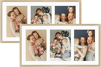 Golden State Art, 5x7 Aluminum Collage Frame, Display 5x7 Pictures With 3 Openings Mat or One 8.5x16.3 Photo, Real Glass, Portrait/Landscape Wall Display, Gold, 2 Pack