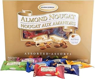 Golden Bonbon Assorted Almond Nougat Candy - Soft & Crunchy Mix, Gluten-Free, Halal Certified, No Artificial Flavors, 6 Flavors 250g / 8.8 oz