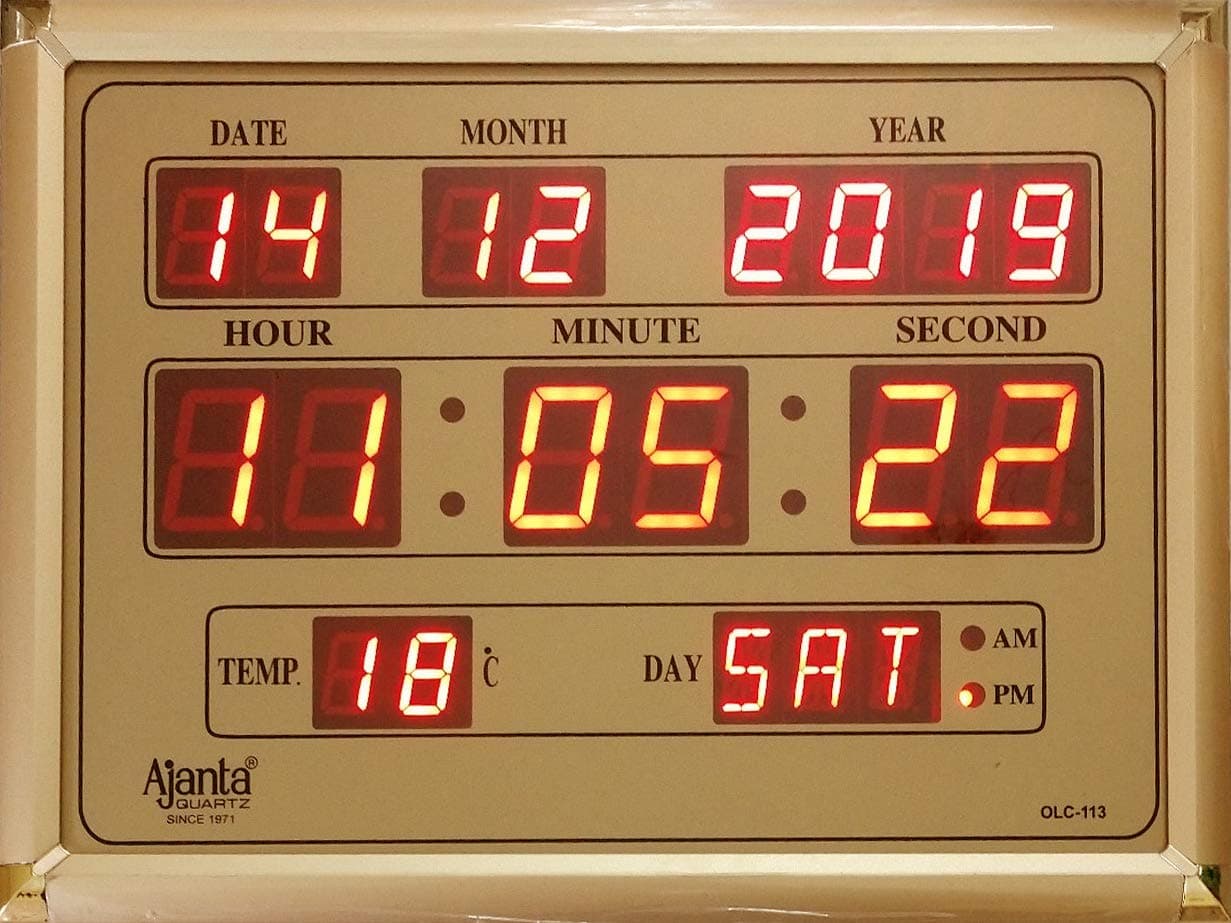 Quartz Plastic Abstract Digital LED Rectangle Wall Clock OLC - 113 (39.5 cm x 3.2 cm x 29.5 cm, Golden, Red)