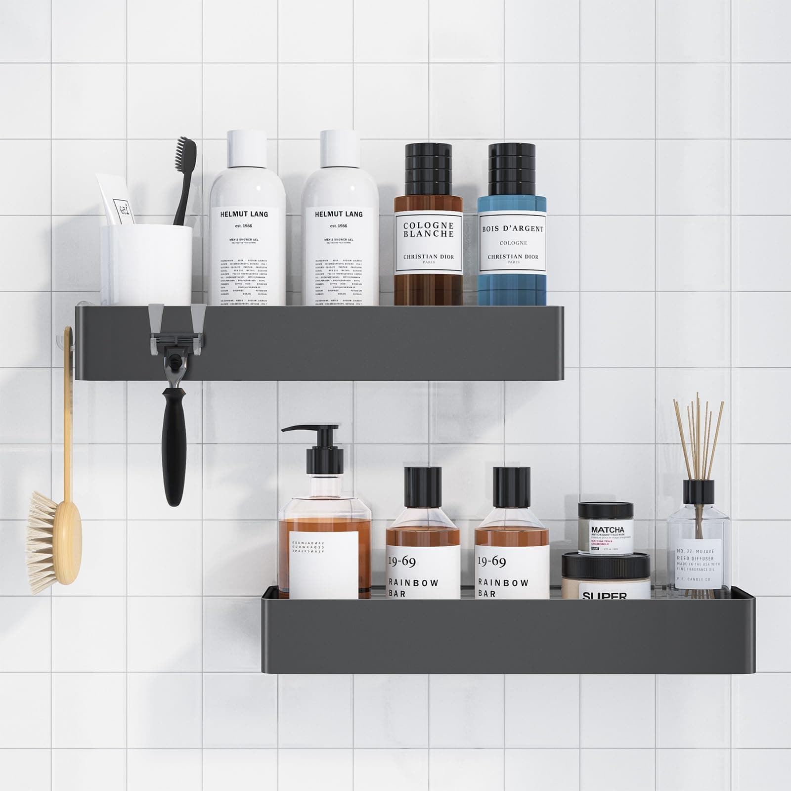 Kitsure Shower Caddy - 2 Pack Adhesive Shower Organizer, Rustproof Metal Shelves, No-Drill Bathroom Organizers and Storage, Dark Grey, XX-Large