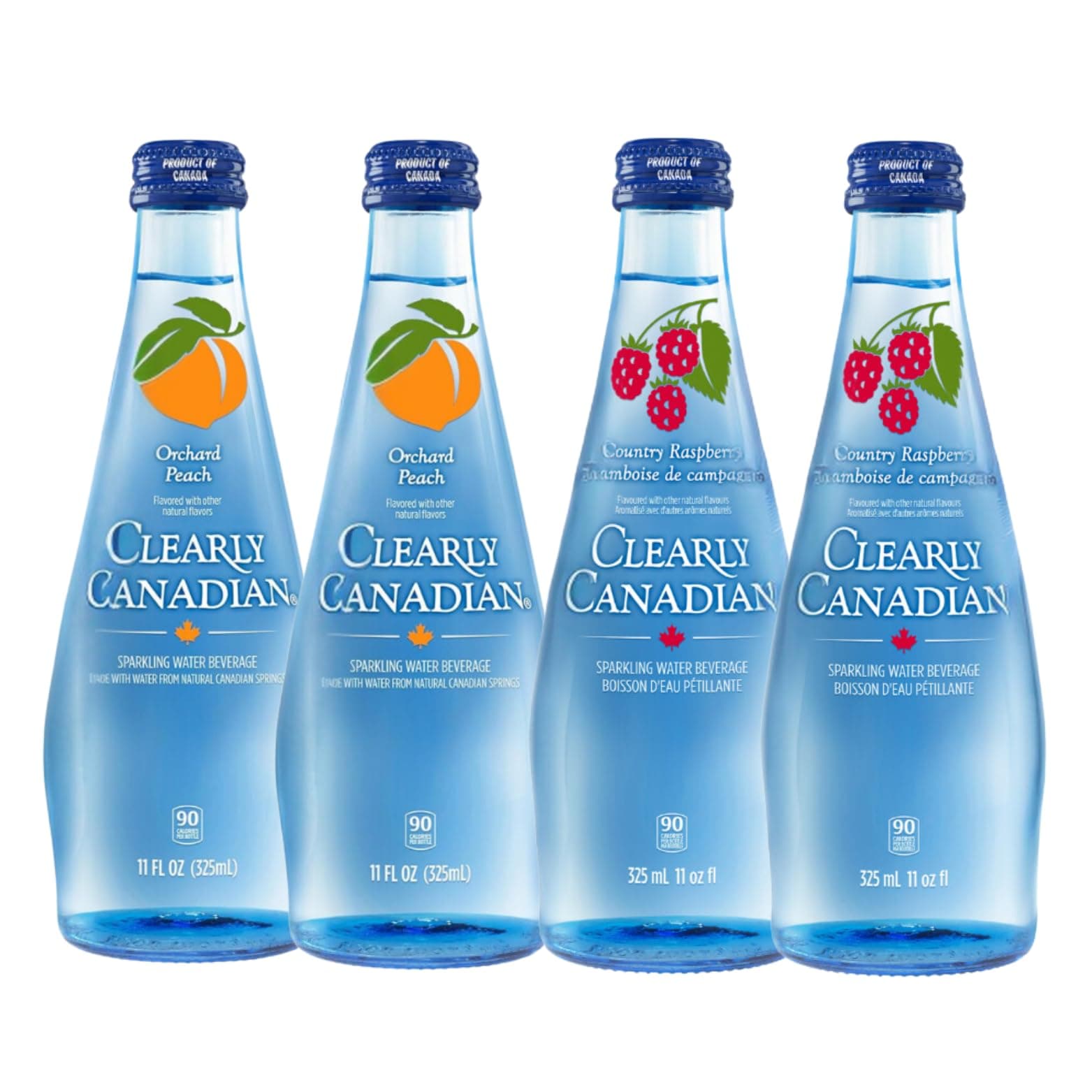 Clearly Canadian Sparkling Water 4-pack sampler (2 Country Raspberry, 2 Orchard Peach)