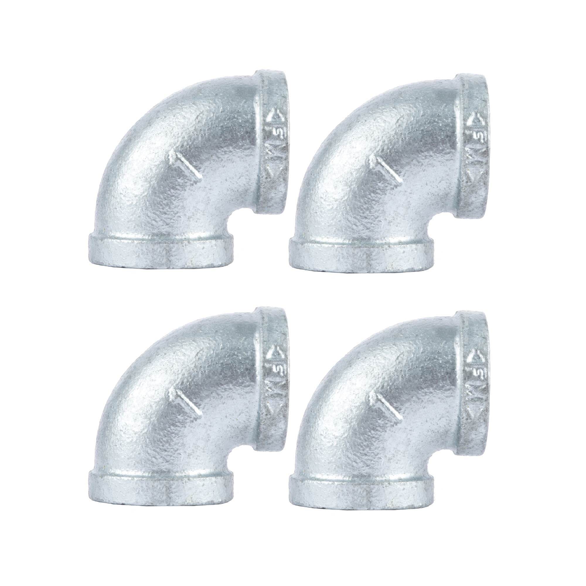 PIPE DÉCOR 1 in. Authentic Galvanized Malleable Iron 90 Degree FPT X FPT Elbow, 4 Pack, for DIY Pipe Furniture Building and Regular Plumbing Applications