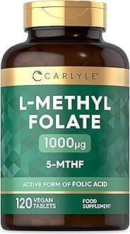 Methyl Folate 1000ug | 120 Vegan Tablets (4 Months Supply) | L-Methylfolate as a Active Form of Folic Acid 5-MTHF (Vitamin B9) | No Artificial Preservatives | By Carlyle