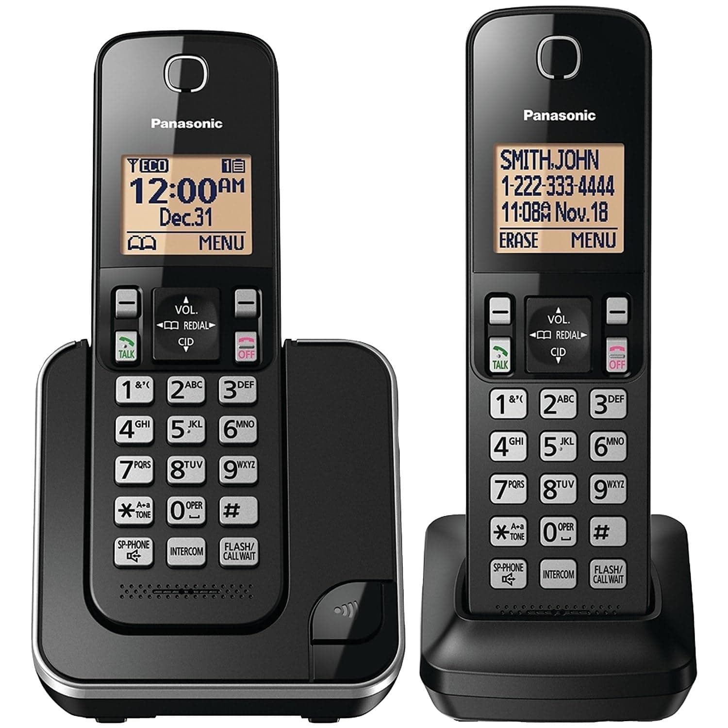 Cordless Phone 2 Handsets System Expandable with Amber Backlit Display – KX-TGC352B (Black)