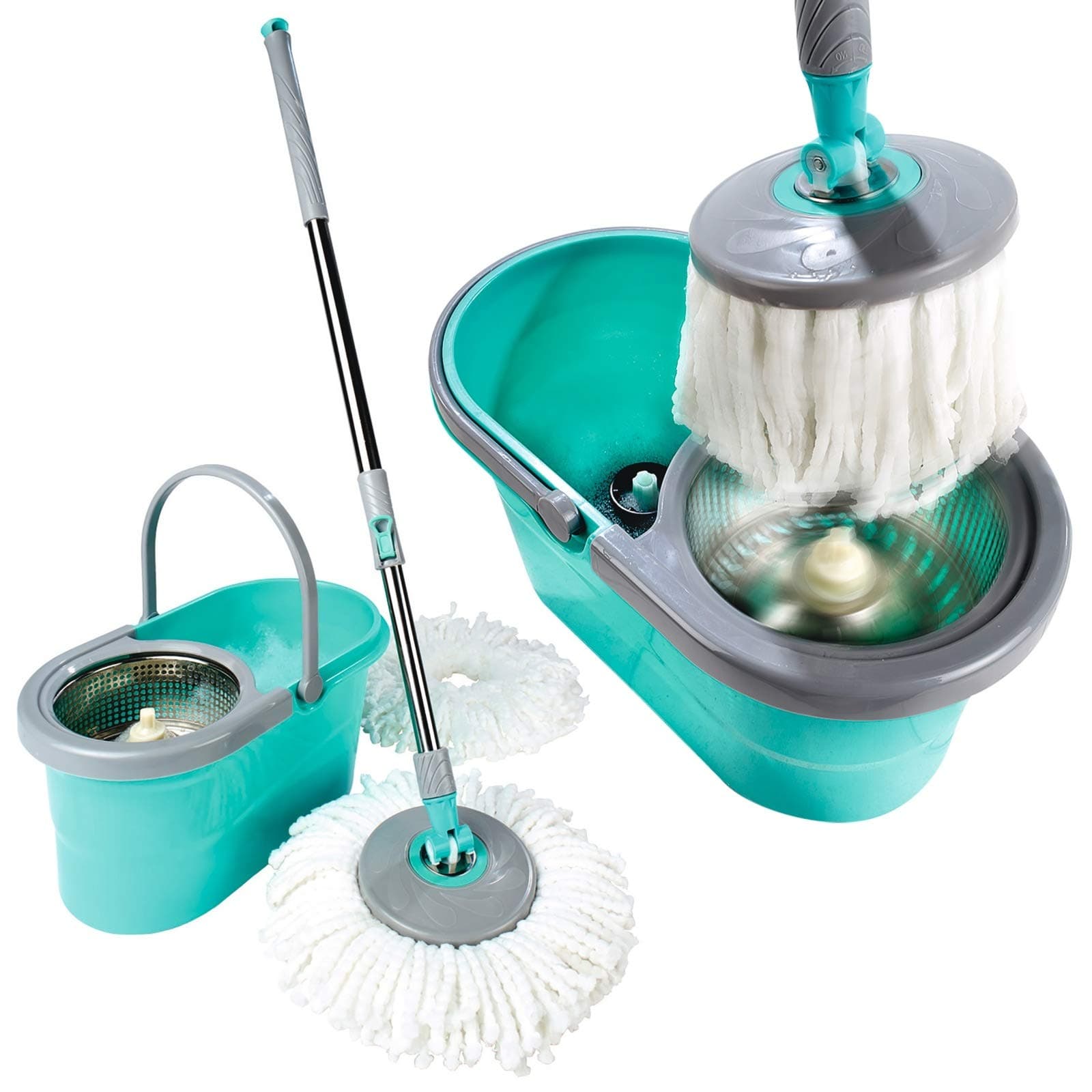 BERGMAN Spin Mop And Bucket - Super-Absorbent Microfiber Floor Mop, Spin Mop & Bucket With Wringer, Spinning Microfibre Mop, X2 Machine Washable Mop Heads, 6L Bucket & Extendable Mop Handle