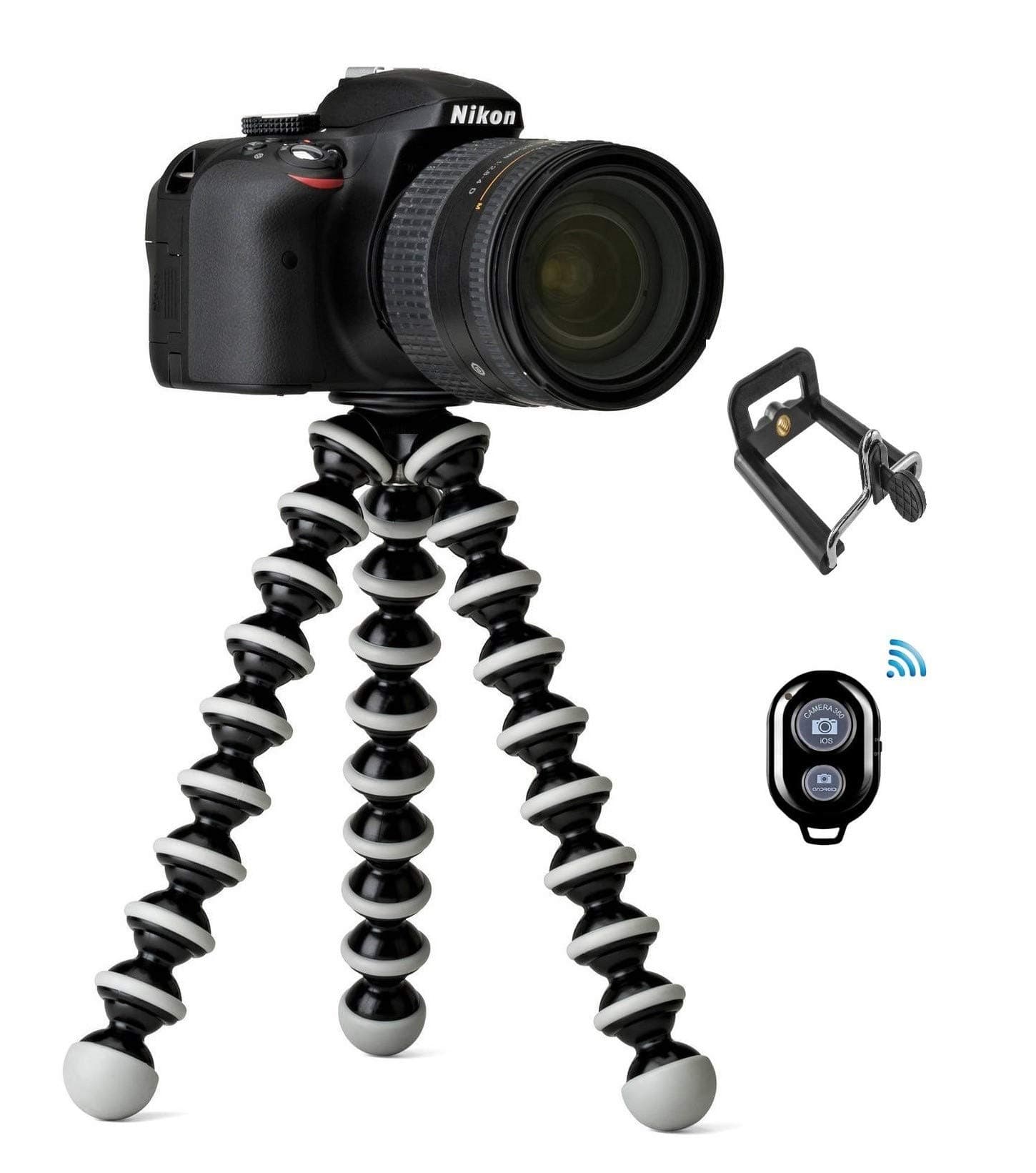 techlife solutions 10 Inches Height Fully Flexible Gorilla Tripod for Mobile Phones and DSLR Cameras with Universal Mobile Holder Adapter and Bluetooth Shutter Remote Control