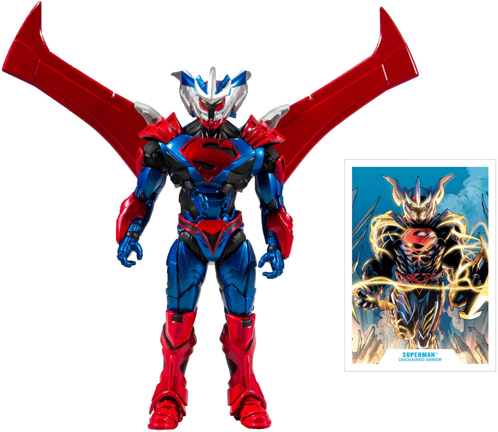 McFarlane DC Multiverse Superman Unchained Armor Figure with Posable Wings, 22 Moving Parts, Art Card, Ultra Articulation, Window Box Display, Based on Comic Book Character