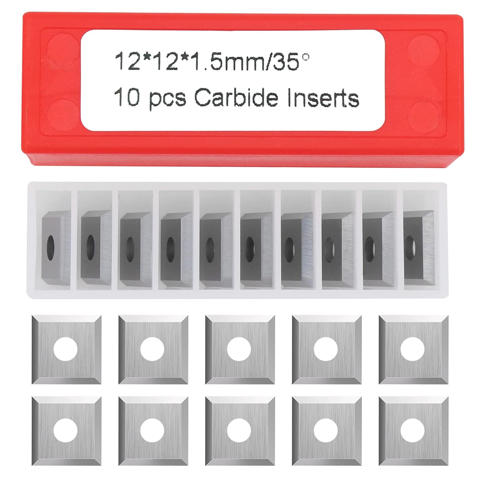 10PCS Square Corners Carbide Inserts 4 Edges，12x12x1.5mm Replacement for Woodworking Fits Spiral Helical Planer Cutter Head